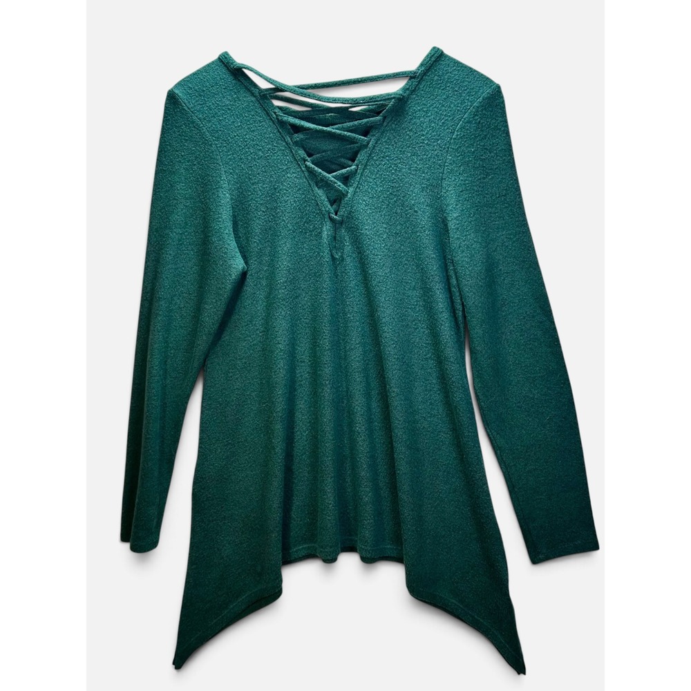 Torrid Super Soft Plush Green Lace Up Back Sharkbite Tunic Top 00 M L - Picture 2 of 10